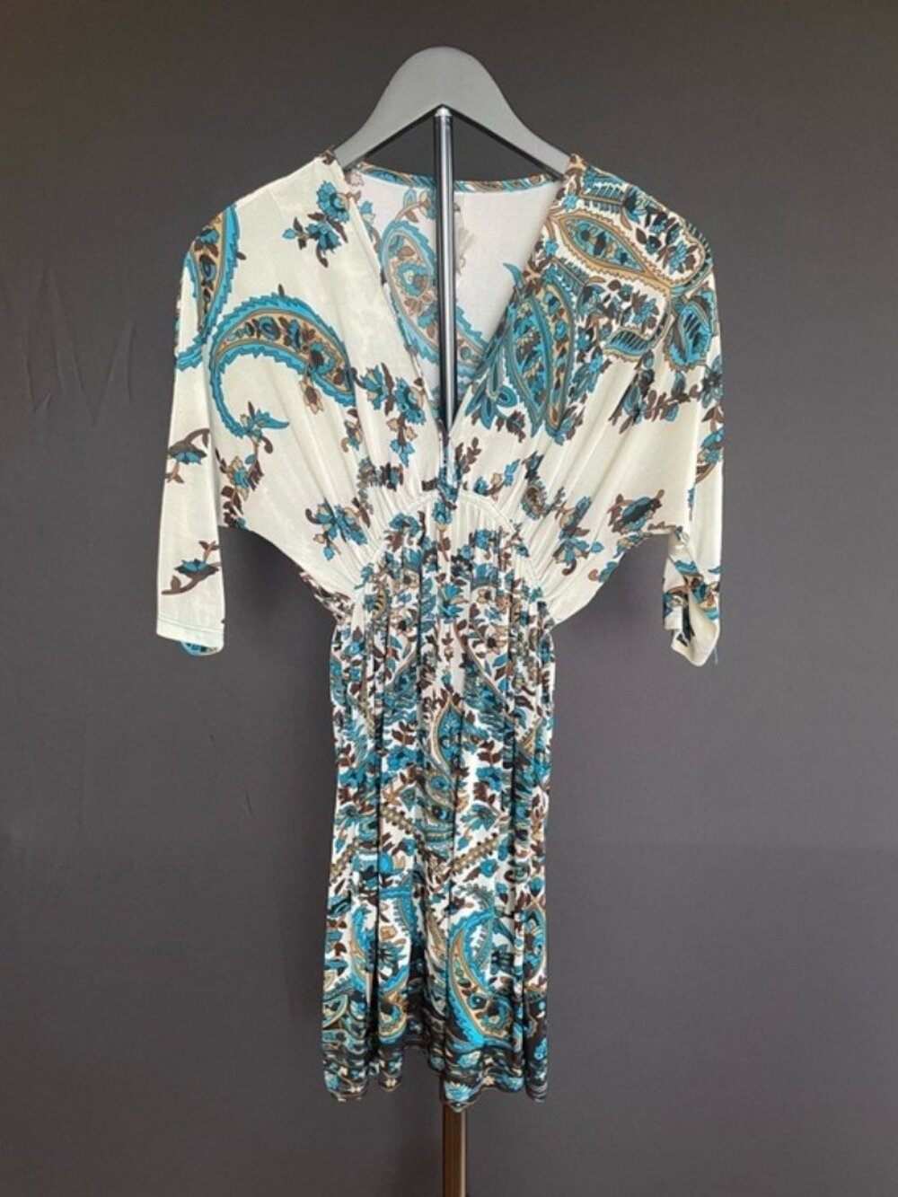 Cristina Love Womens Small Boho Style Dress With Paisley Print In Blue & Brown
